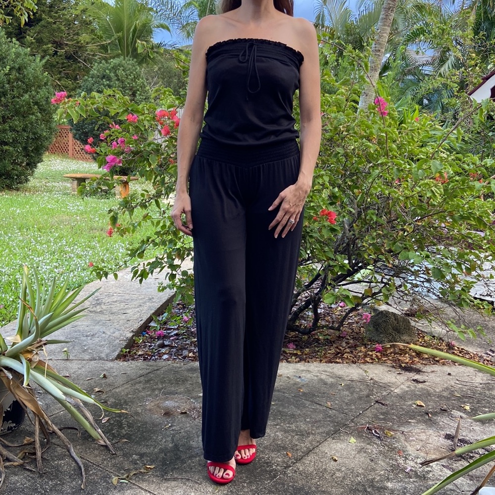 Venus Strapless Tube Top Wide Leg Elastic Waist Jumpsuits!